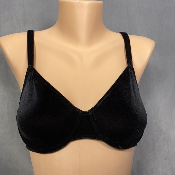 Vintage Warner’s Velvet Beware Bra 34B Black Velvet 2524 Unlined Underwire - Picture 1 of 8